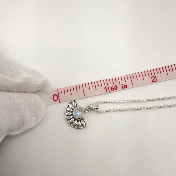Genuine Rainbow Moonstone .925 Sterling Silver Necklace - Picture 8 of 14